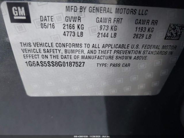 2016 CADILLAC CTS 1G6AS5SS8G0187527 Photo 8