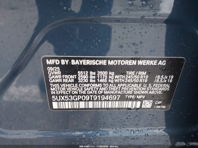 5UX53GP09T9194697 BMW X3 30 Xdrive