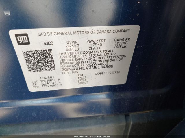 2022 CHEVROLET EQUINOX 2GNAXHEV3N6134560 Photo 8