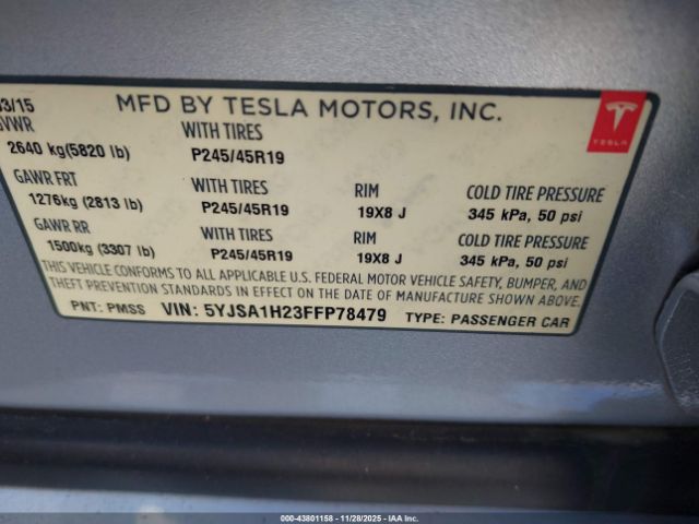 2015 TESLA MODEL S 5YJSA1H23FFP78479 Photo 8