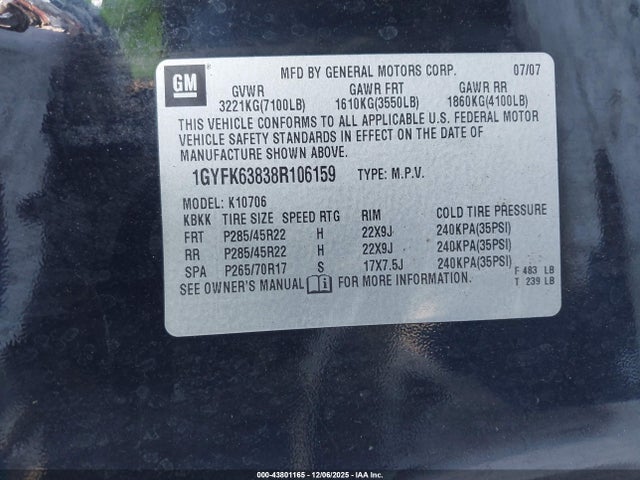 2008 CADILLAC ESCALADE 1GYFK63838R106159 Photo 8