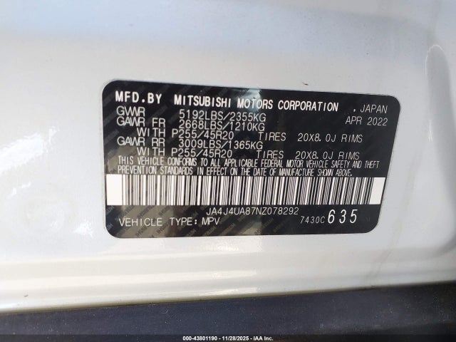 2022 MITSUBISHI OUTLANDER JA4J4UA87NZ078292 Photo 8
