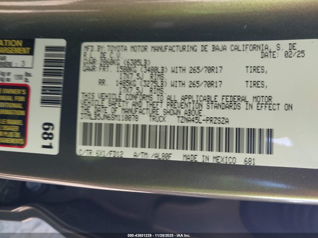 43801229 :رقم المزاد ، 3TMLB5JN6SM110078 vin ، 2025 Toyota Tacoma Trd Off Road 4wd مزاد بيع