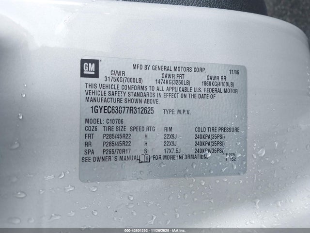 2007 CADILLAC ESCALADE 1GYEC63877R312625 Photo 8