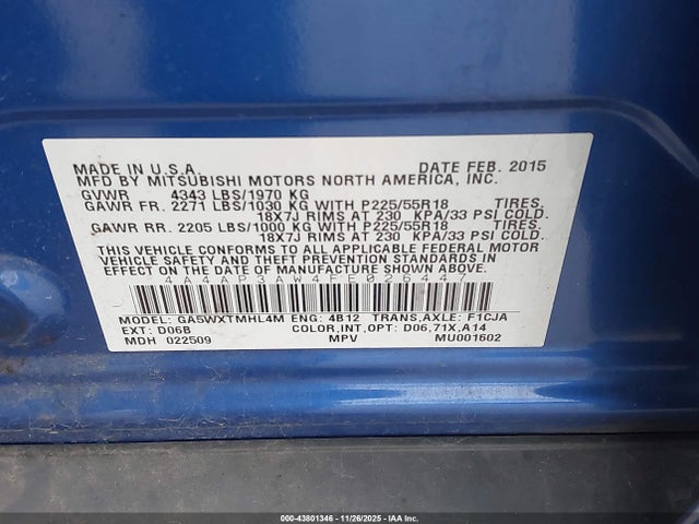 2015 MITSUBISHI OUTLANDER SPORT 4A4AP3AW4FE026447 Photo 8