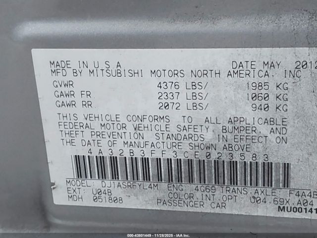 2012 MITSUBISHI GALANT 4A32B3FF3CE023583 Photo 8