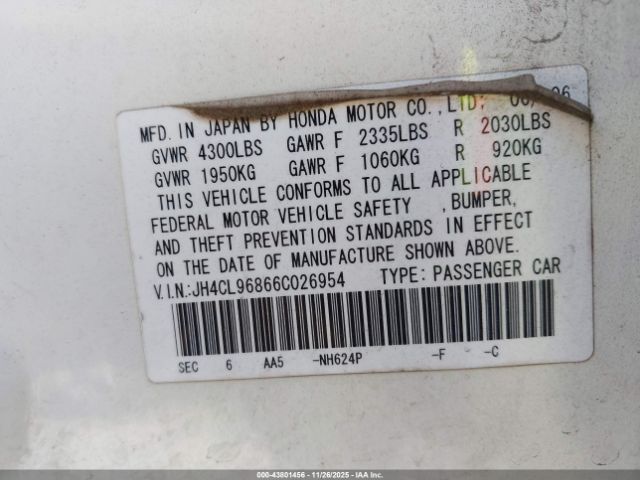 2006 ACURA TSX JH4CL96866C026954 Photo 8