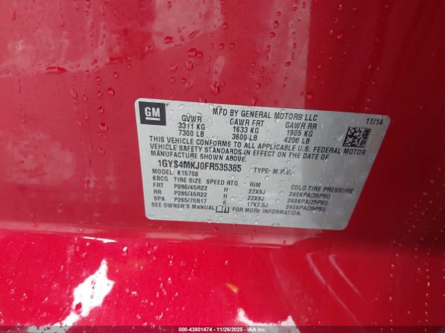 2015 CADILLAC ESCALADE 1GYS4MKJ0FR535385 Photo 8