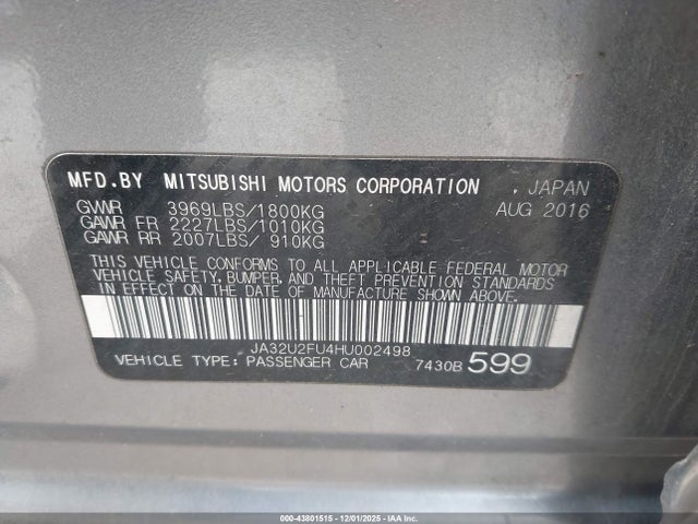 Mitsubishi LANCER ES 2017 JA32U2FU4HU002498 Image 9