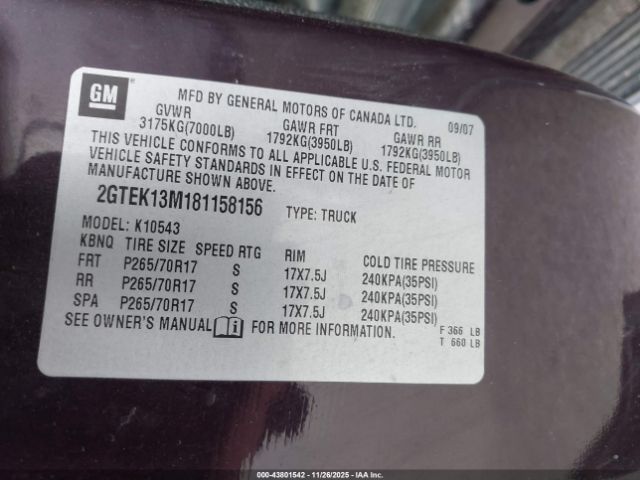 2008 GMC SIERRA 1500 2GTEK13M181158156 Photo 8