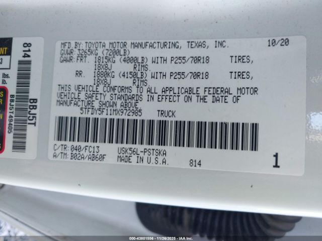 2021 TOYOTA TUNDRA 5TFDY5F11MX972985 Photo 8
