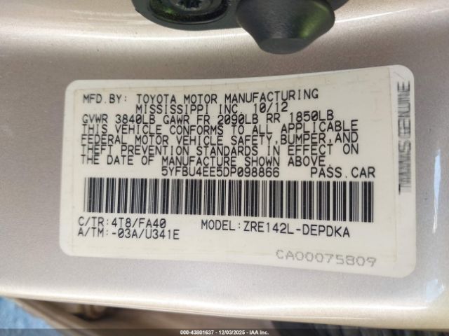 2013 TOYOTA COROLLA 5YFBU4EE5DP098866 Photo 8