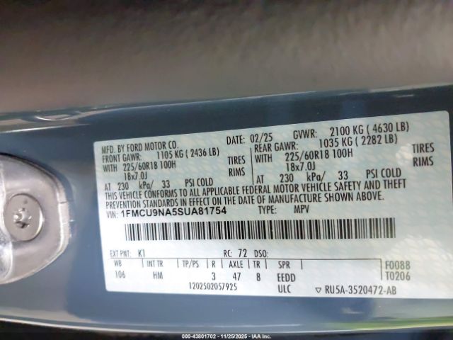 2025 FORD ESCAPE 1FMCU9NA5SUA81754 Photo 8