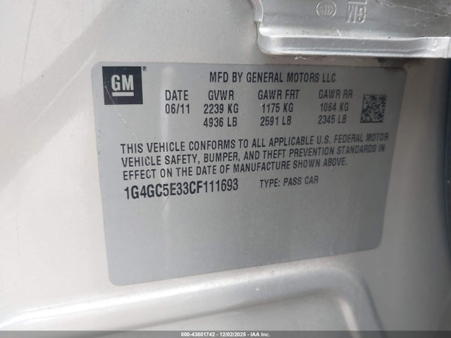 Продажа на аукционе авто 2012 Buick Lacrosse Leather Group, vin: 1G4GC5E33CF111693, номер лота: 43801742