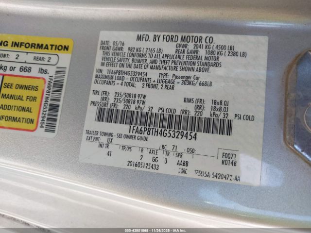 2016 FORD MUSTANG 1FA6P8TH4G5329454 Photo 8