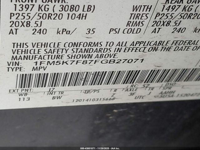 2015 FORD EXPLORER 1FM5K7F87FGB27071 Photo 8