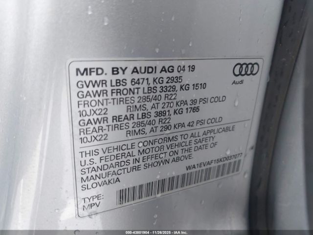 2019 AUDI Q8 WA1EVAF15KD037077 Photo 8