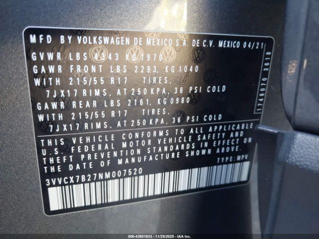 2022 VOLKSWAGEN TAOS 3VVCX7B27NM007520 Photo 8