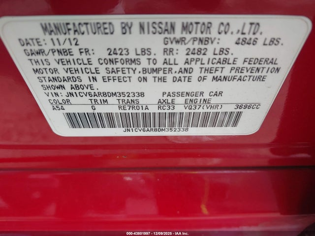 Продаж на аукціоні авто 2013 Infiniti G37x, vin: JN1CV6AR8DM352338, номер лоту: 43801997
