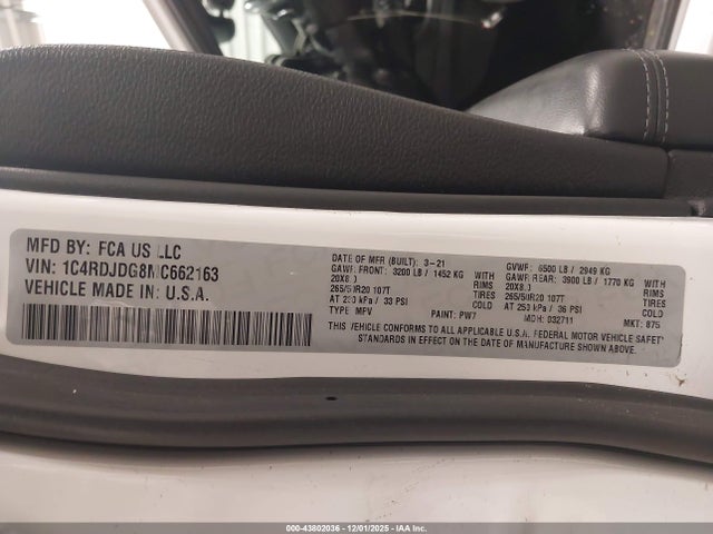 2021 DODGE DURANGO 1C4RDJDG8MC662163 Photo 8