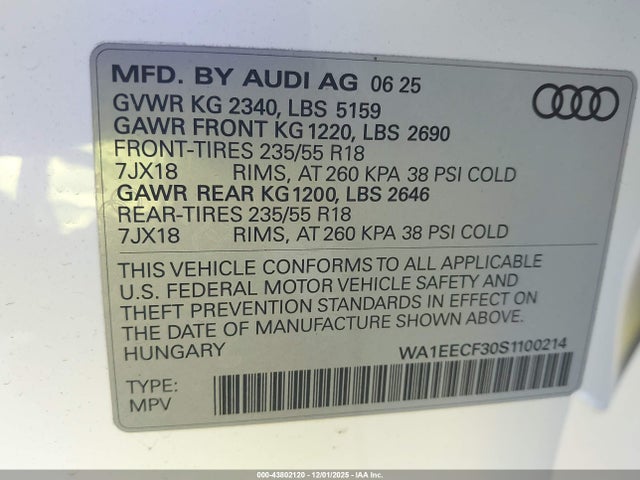 2025 AUDI Q3 WA1EECF30S1100214 Photo 8