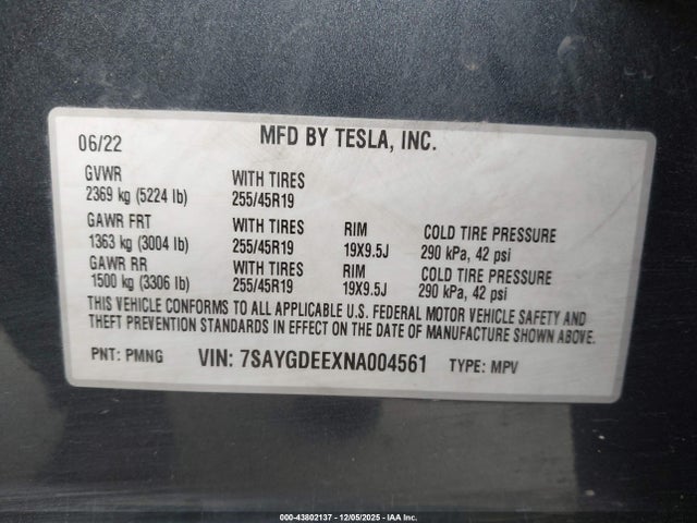 2022 TESLA MODEL Y 7SAYGDEEXNA004561 Photo 8