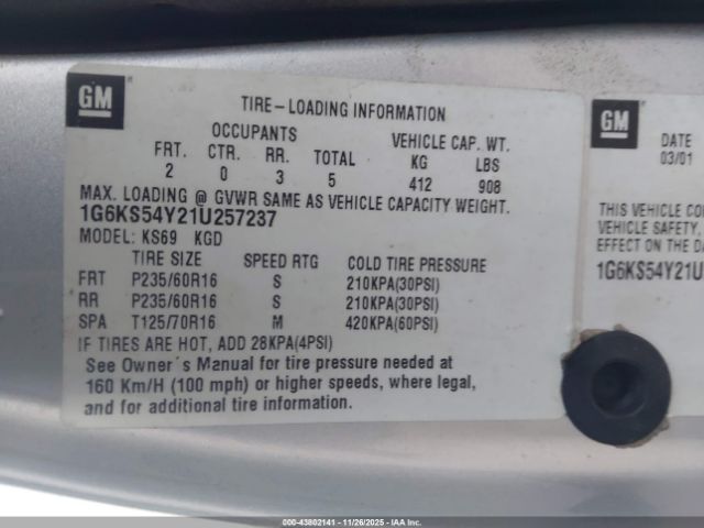 2001 CADILLAC SEVILLE 1G6KS54Y21U257237 Photo 8