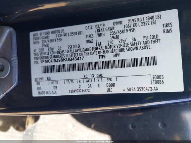 2019 FORD ESCAPE 1FMCU9J98KUB43417 Photo 8