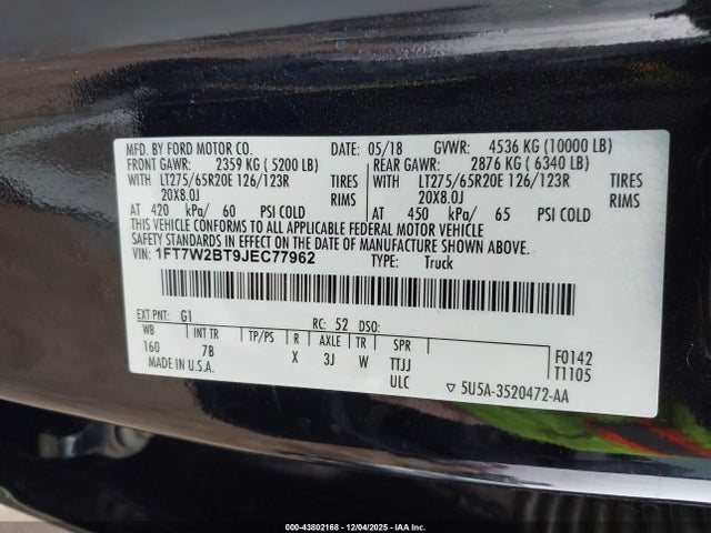 1FT7W2BT9JEC77962 Ford F-250 Platinum