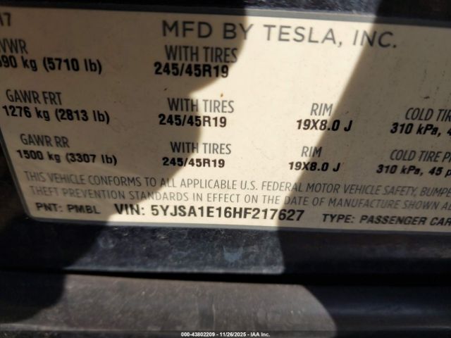 2017 TESLA MODEL S 5YJSA1E16HF217627 Photo 8