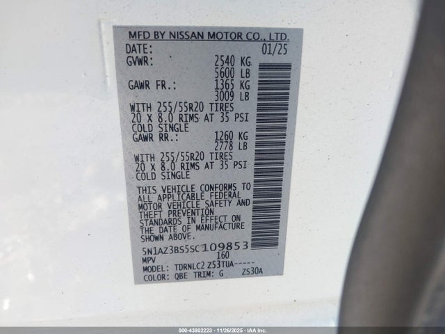 Nissan MURANO SV 2025 5N1AZ3BS5SC109853 Image 9