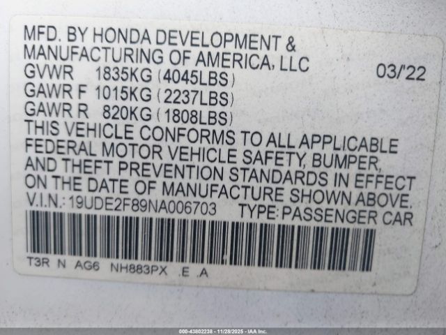 2022 ACURA ILX 19UDE2F89NA006703 Photo 8