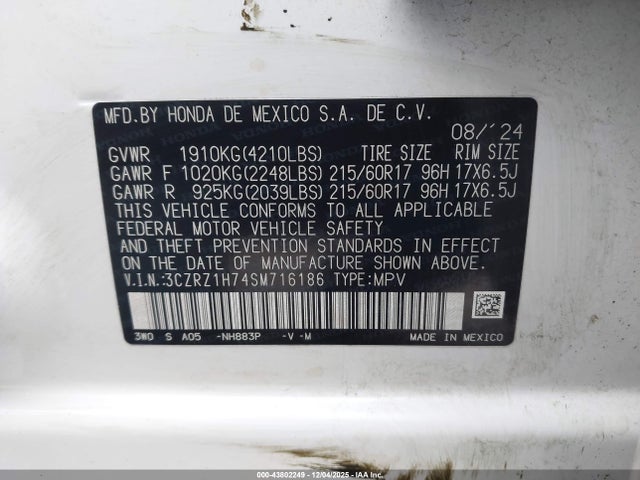 2025 HONDA HR-V 3CZRZ1H74SM716186 Photo 8