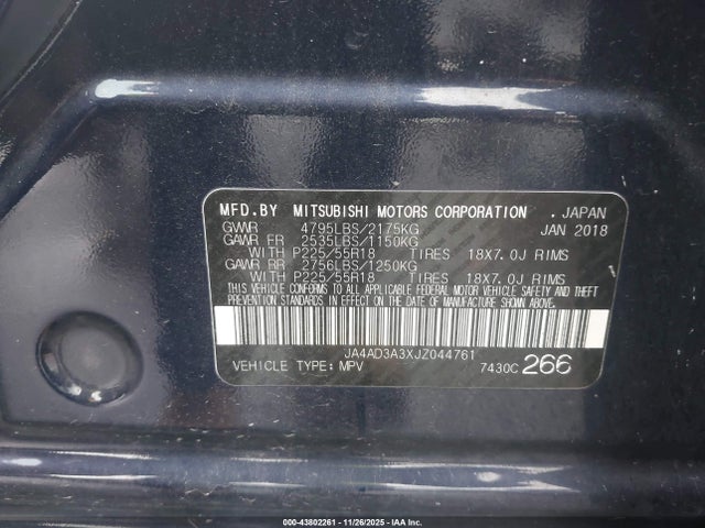 2018 MITSUBISHI OUTLANDER JA4AD3A3XJZ044761 Photo 8