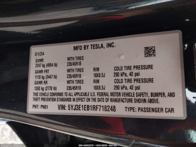 2024 TESLA MODEL 3 5YJ3E1EB1RF718248 Photo 8