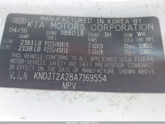 2010 KIA SOUL KNDJT2A28A7169554 Photo 8