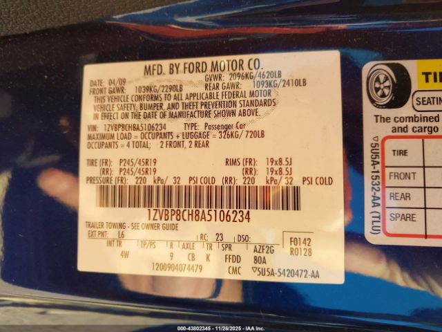 2010 FORD MUSTANG 1ZVBP8CH8A5106234 Photo 8