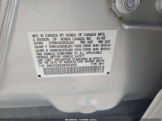 2008 ACURA MDX 2HNYD28338H524035 Photo 8