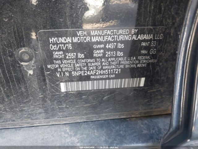 2017 HYUNDAI SONATA 5NPE24AF2HH511721 Photo 8