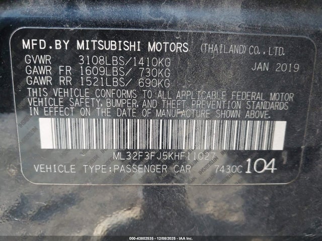 2019 MITSUBISHI MIRAGE G4 ML32F3FJ5KHF11027 Photo 8