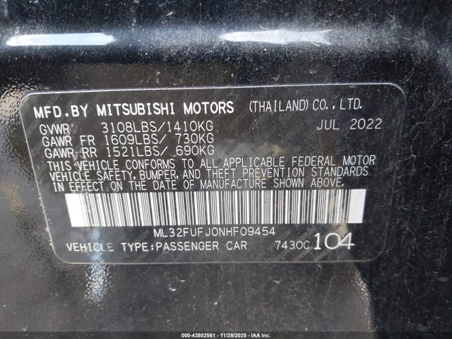 2022 MITSUBISHI MIRAGE G4 ML32FUFJ0NHF09454 Photo 8