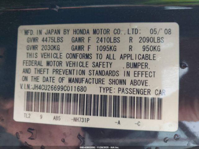 2009 ACURA TSX JH4CU26699C011680 Photo 8