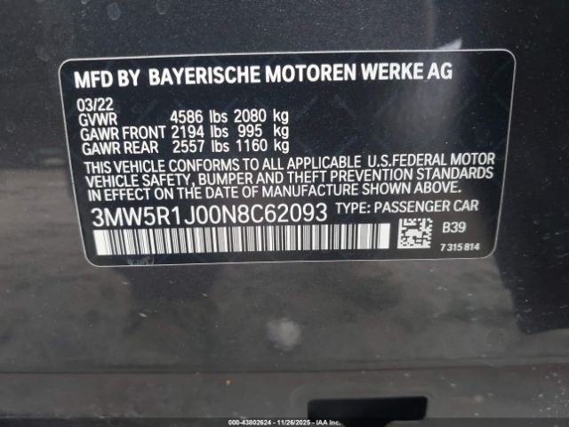 2022 BMW 330I 3MW5R1J00N8C62093 Photo 8