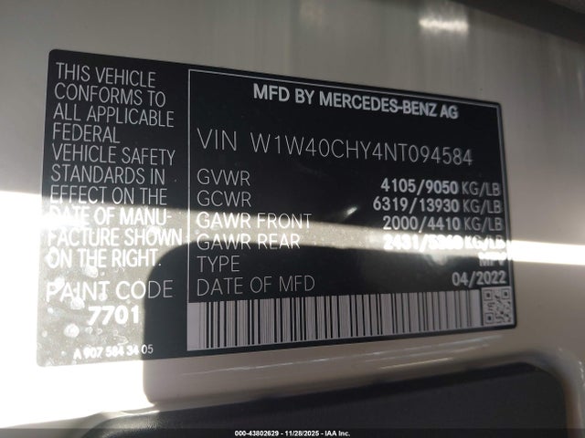 W1W40CHY4NT094584 Mercedes-Benz Sprinter 2500 High Roof I4