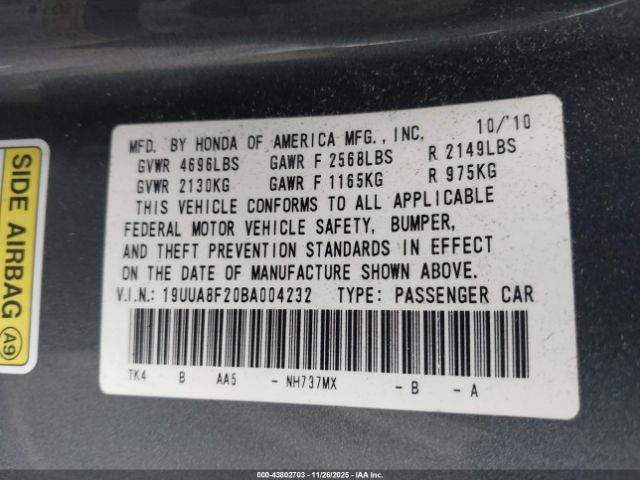 2011 ACURA TL 19UUA8F20BA004232 Photo 8