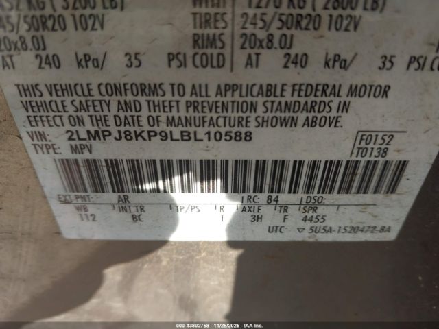 2020 LINCOLN NAUTILUS 2LMPJ8KP9LBL10588 Photo 8