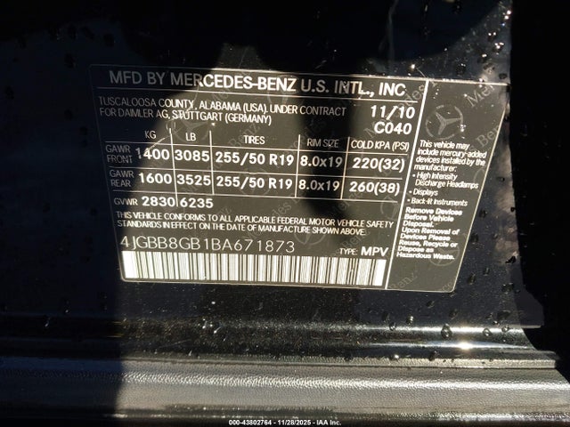 2011 MERCEDES-BENZ ML 350 4JGBB8GB1BA671873 Photo 8