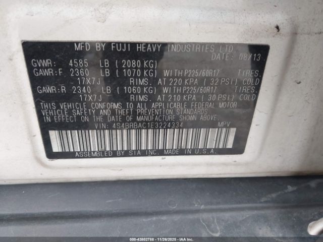 2014 SUBARU OUTBACK 4S4BRBAC1E3224334 Photo 8