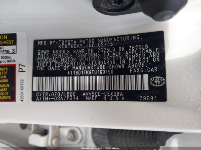 2015 TOYOTA CAMRY HYBRID 4T1BD1FK8FU169790 Photo 8