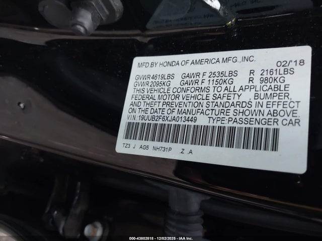 2018 Acura Tlx Tech   A-spec Pkgs მანქანა იყიდება აუქციონზე, vin: 19UUB2F6XJA013449, აუქციონის ნომერი: 43802818